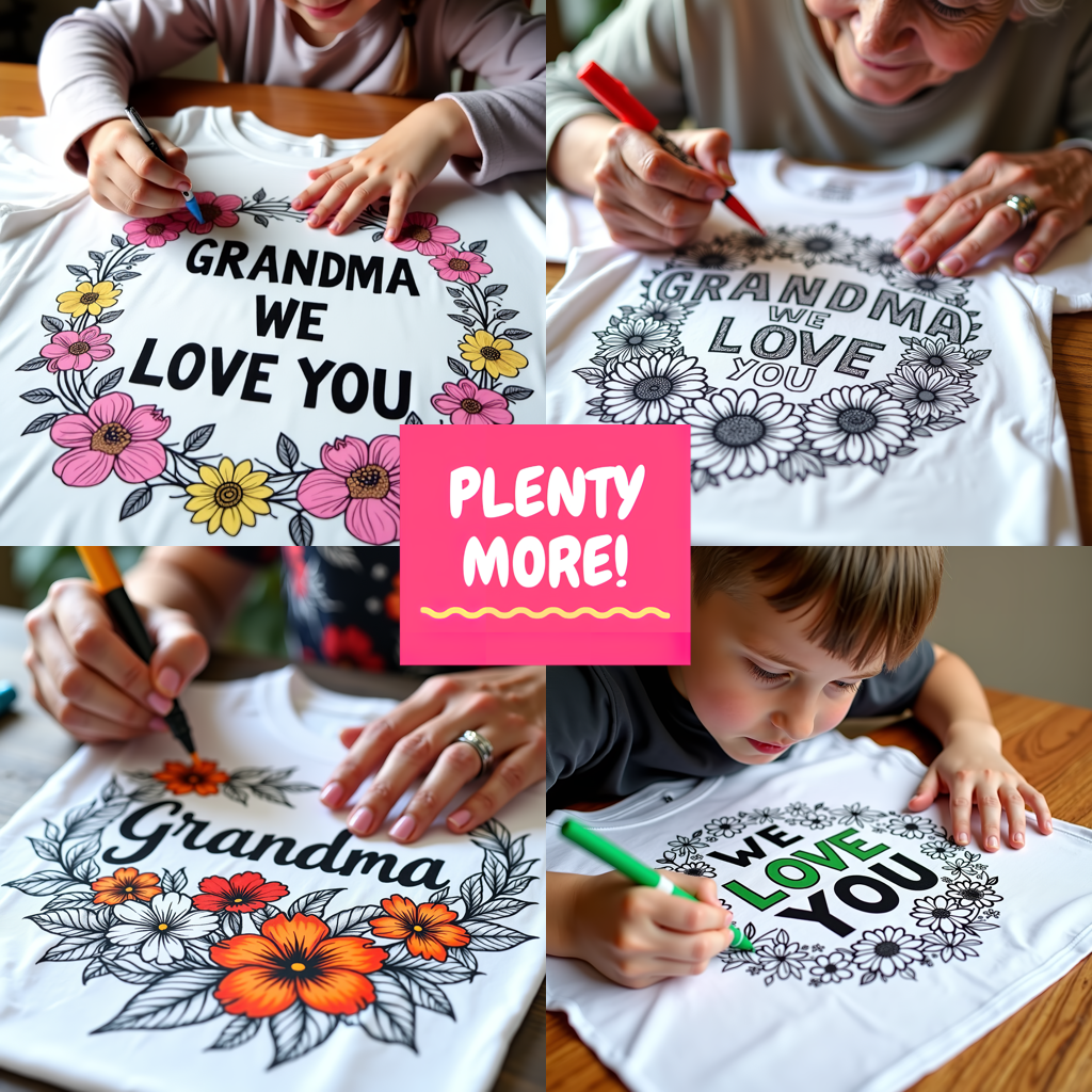 Women's T-shirt Coloring Kit with 10 Fabric Markers - Flowers with Text