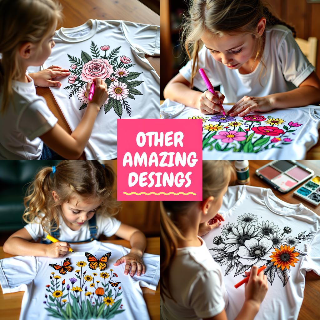 Kid's T-shirt Coloring Kit with 10 Fabric Markers - Daisies