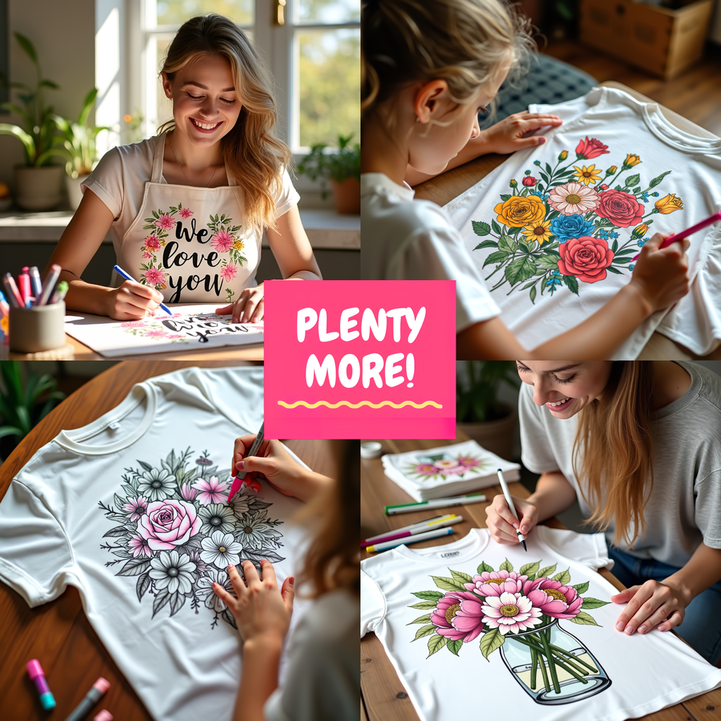 Unisex T-shirt Coloring Kit with 10 Fabric Markers - Daisies