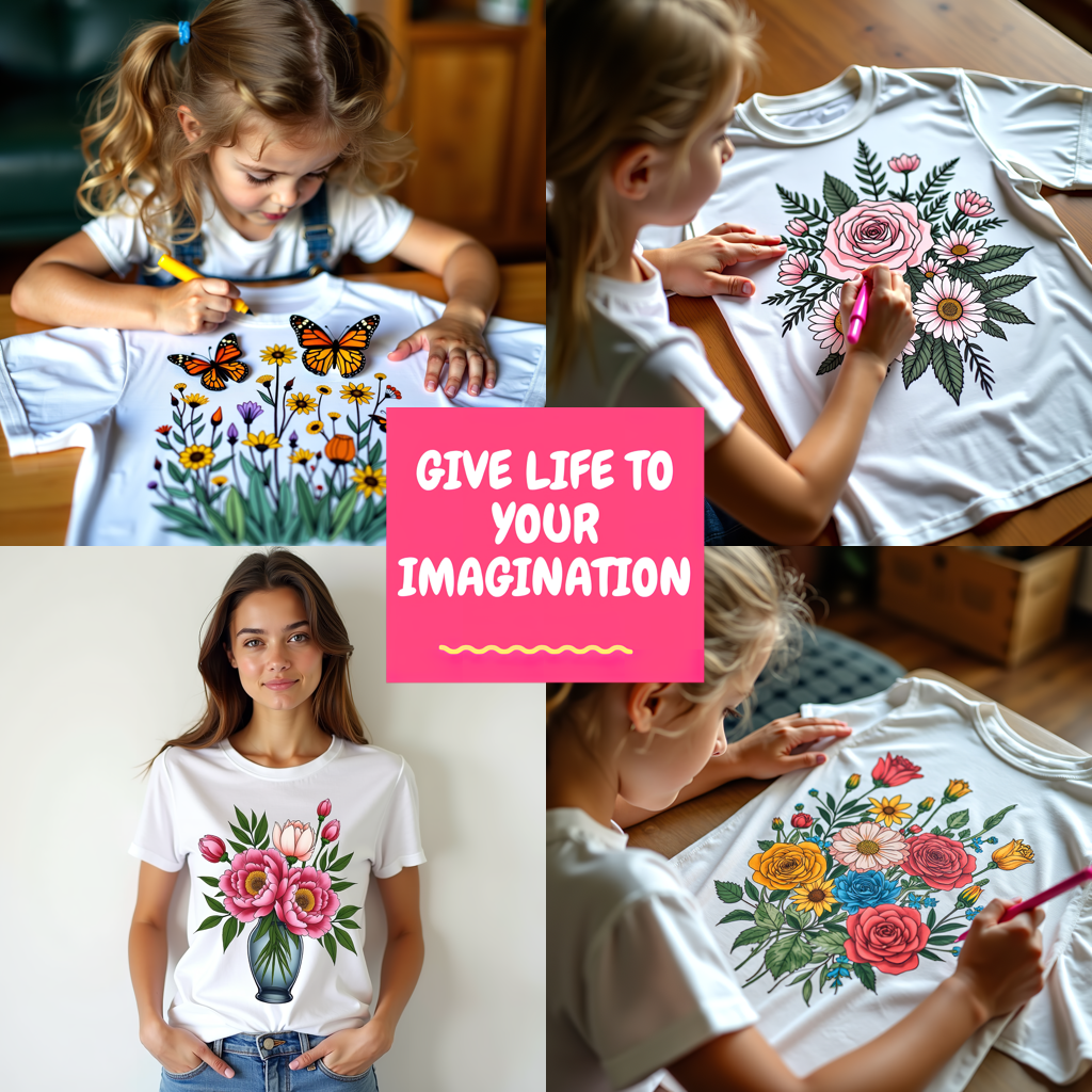 Unisex T-shirt Coloring Kit with 10 Fabric Markers - Floral Arrangement