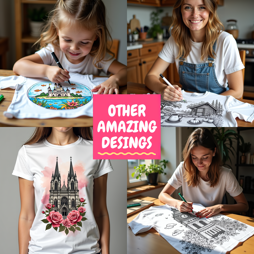 Unisex T-shirt Coloring Kit with 10 Fabric Markers - Fantasy Castle