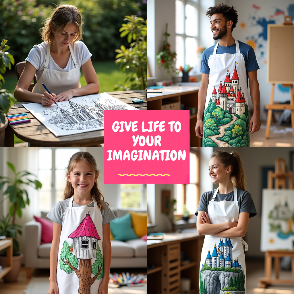 Apron Coloring Kit with 10 Fabric Markers - Castle and Telescope