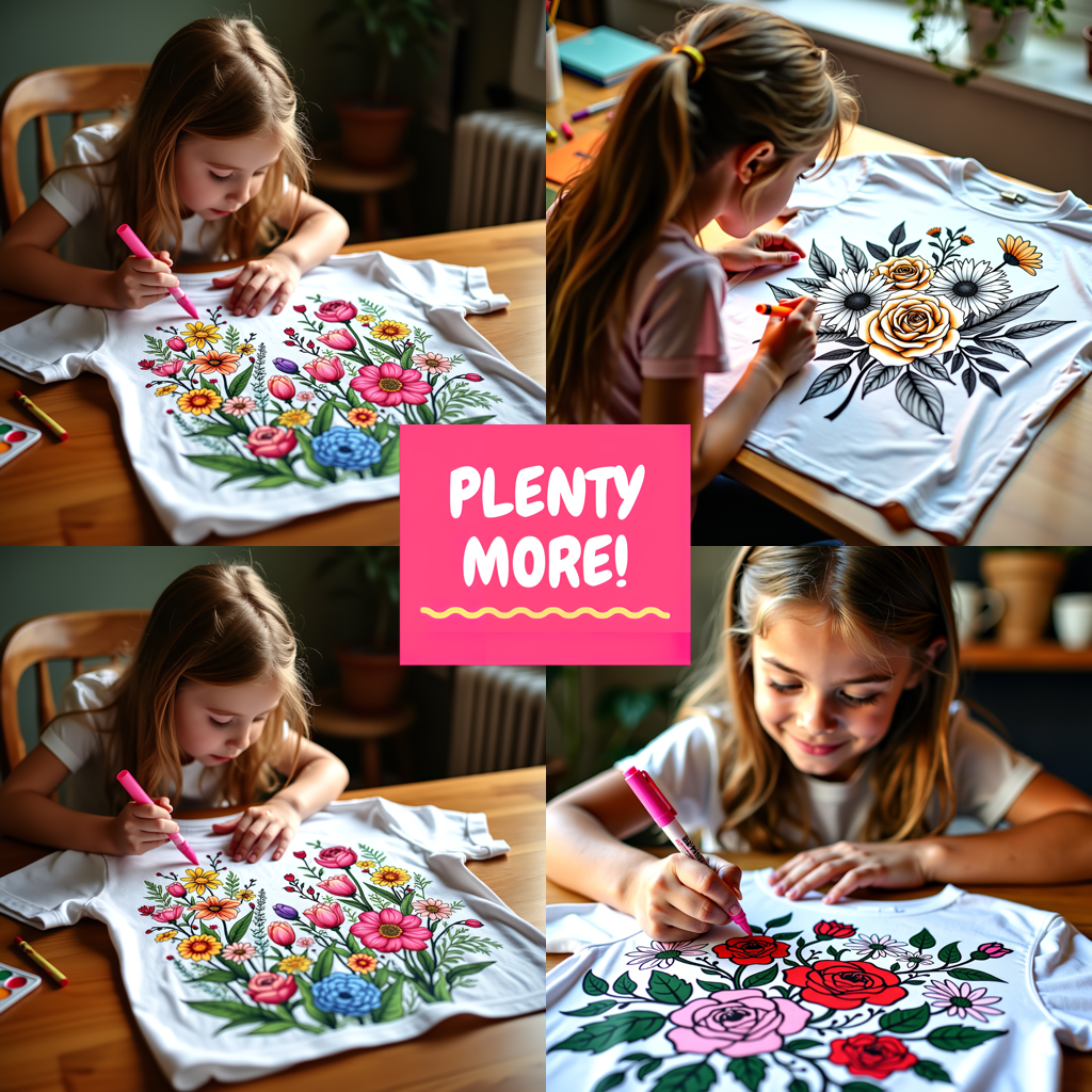 Kid's T-shirt Coloring Kit with 10 Fabric Markers - Blooming Flowers