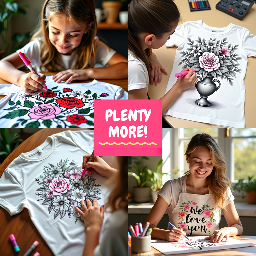 Unisex T-shirt Coloring Kit with 10 Fabric Markers - Blooming Flowers