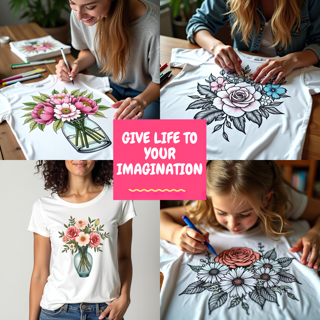 Adult Sweatshirt Coloring Kit with 10 Fabric Markers - Floral Arrangement