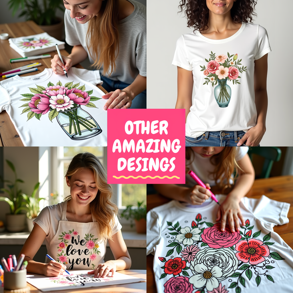 Women's T-shirt Coloring Kit with 10 Fabric Markers - Floral Arrangement