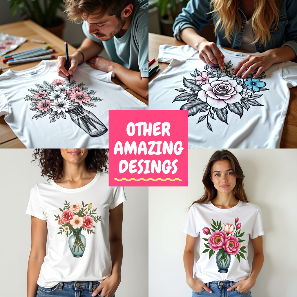 Adult Sweatshirt Coloring Kit with 10 Fabric Markers - Floral Bouquet