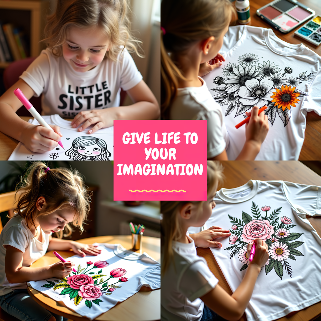 Kid's T-shirt Coloring Kit with 10 Fabric Markers - Floral Bouquet