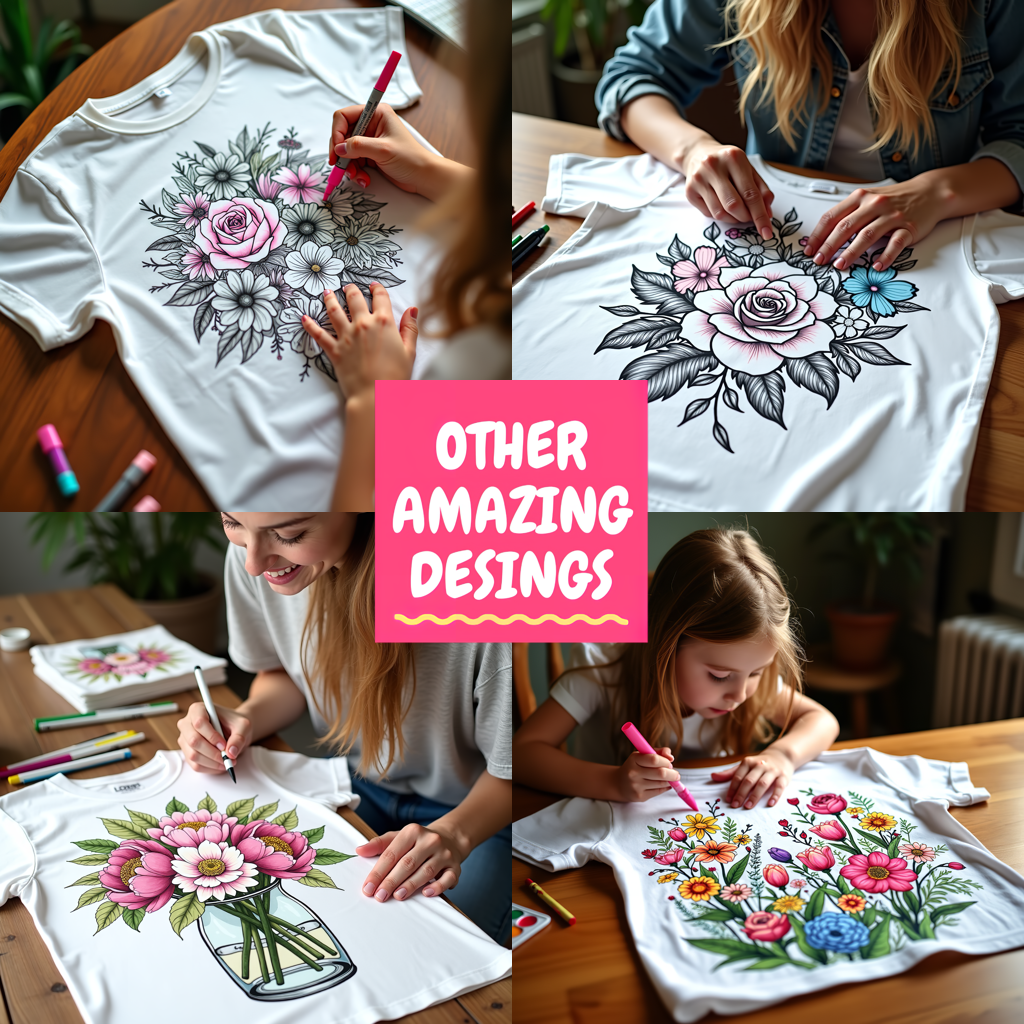 Adult Sweatshirt Coloring Kit with 10 Fabric Markers - Floral Bouquet