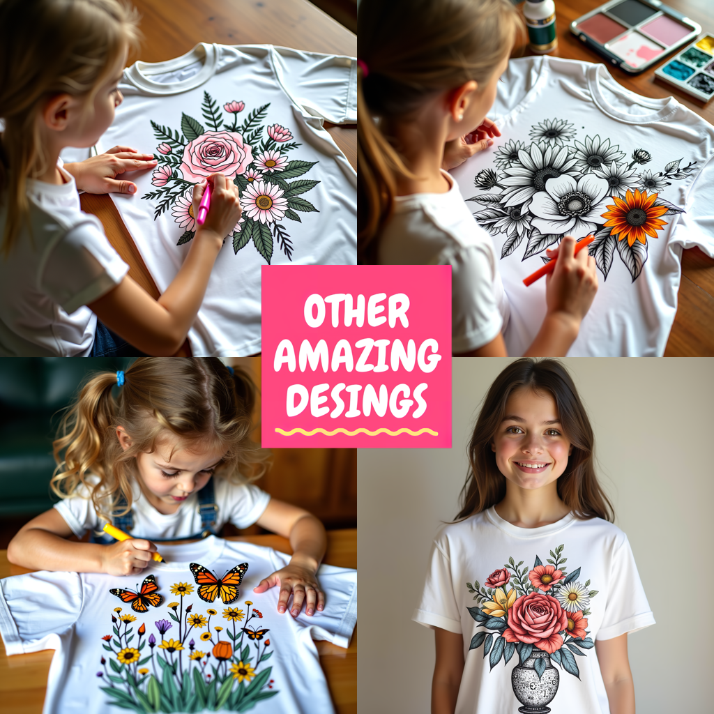 Kid's T-shirt Coloring Kit with 10 Fabric Markers - Flower Bouquet