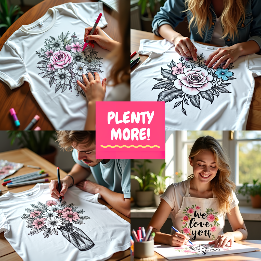 Adult Sweatshirt Coloring Kit with 10 Fabric Markers - Floral Arrangement