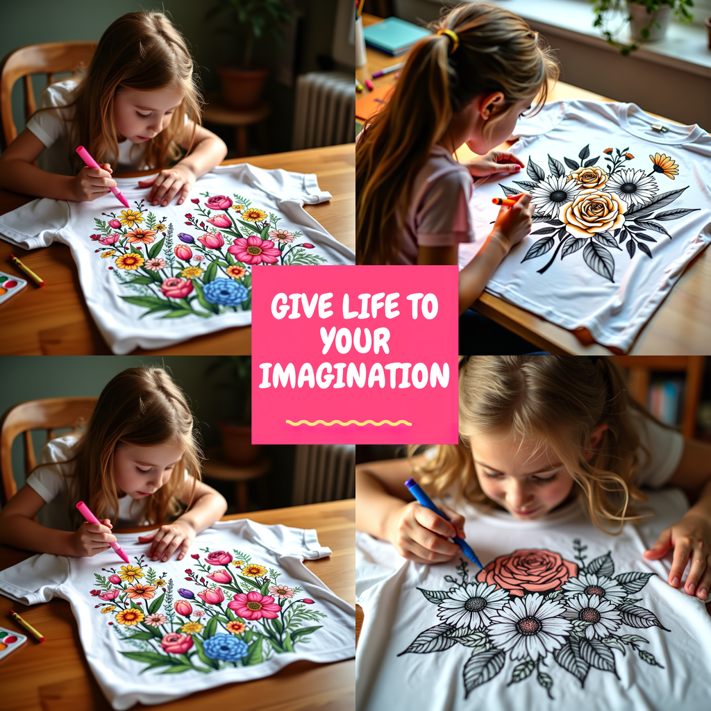 Kid's T-shirt Coloring Kit with 10 Fabric Markers - Floral Arrangement