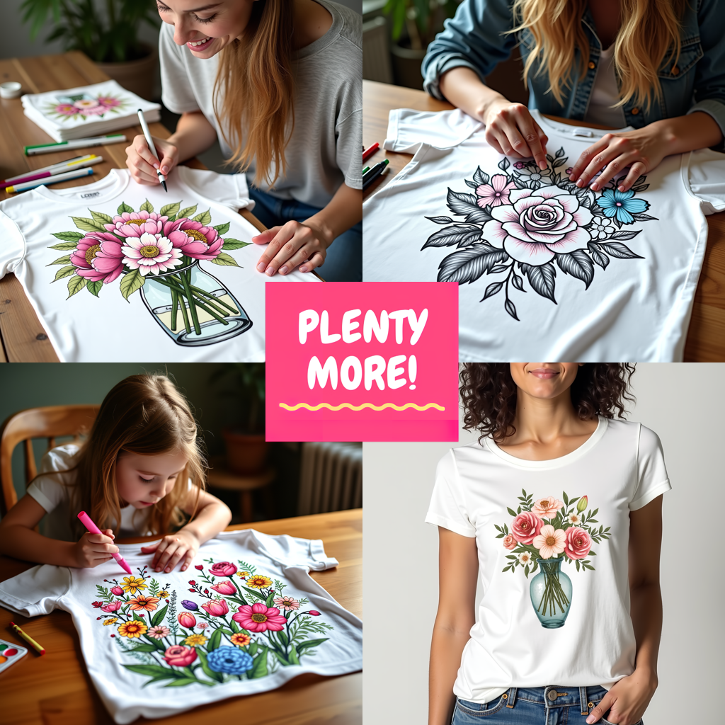 Unisex T-shirt Coloring Kit with 10 Fabric Markers - Floral Arrangement