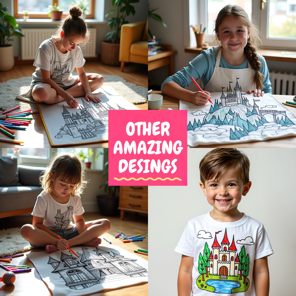 Kid's T-shirt Coloring Kit with 10 Fabric Markers - Fantasy Castle