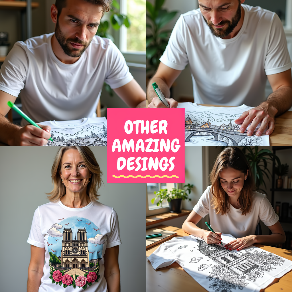 Unisex T-shirt Coloring Kit with 10 Fabric Markers - Castle