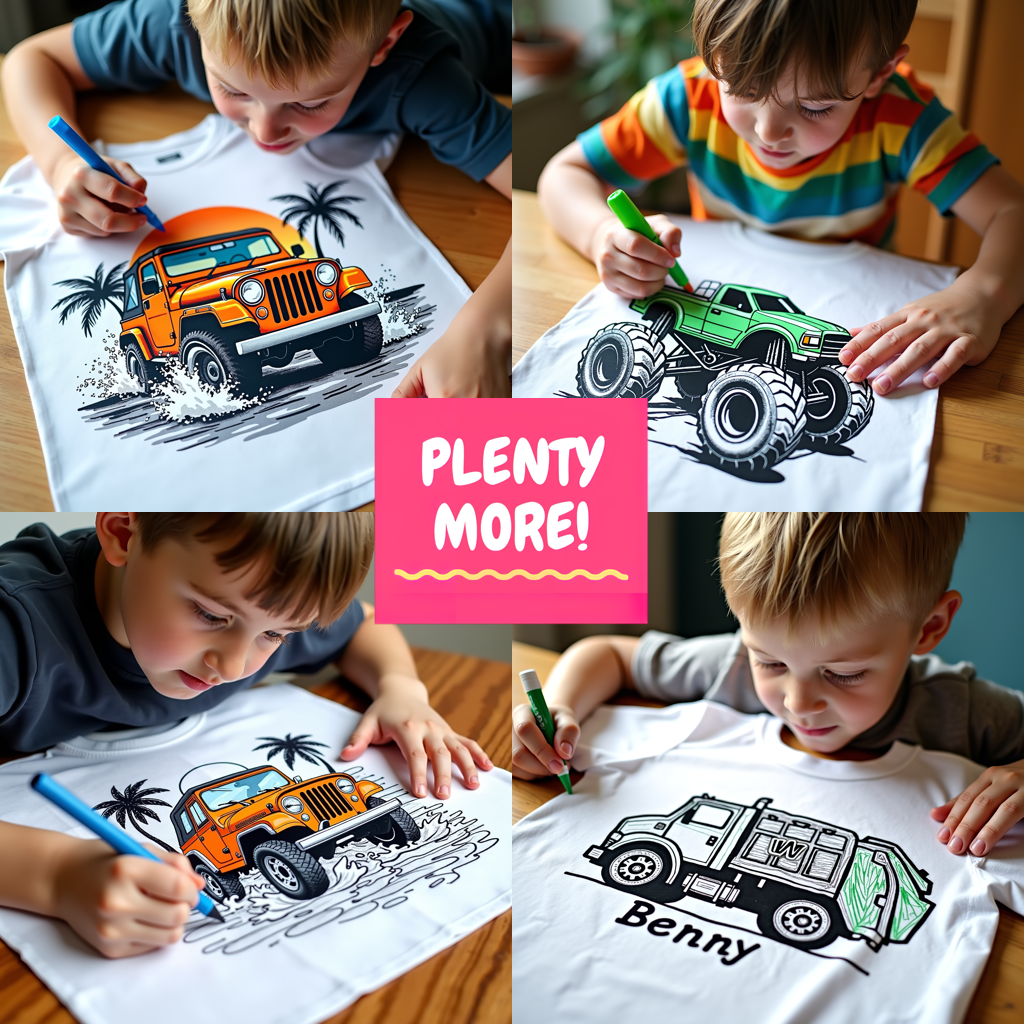 Kid's T-shirt Coloring Kit with 10 Fabric Markers - Monster Truck