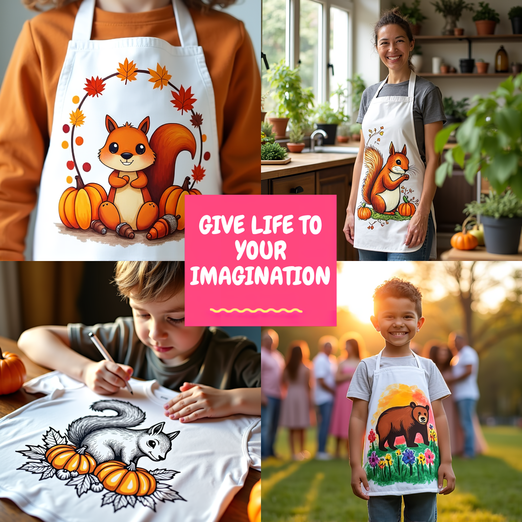 Apron Coloring Kit with 10 Fabric Markers - Squirrel