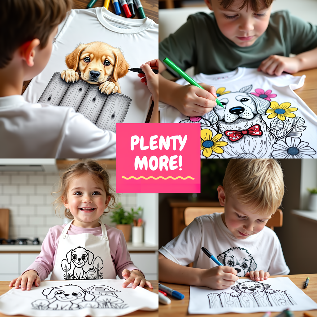 Kid's T-shirt Coloring Kit with 10 Fabric Markers - Dog