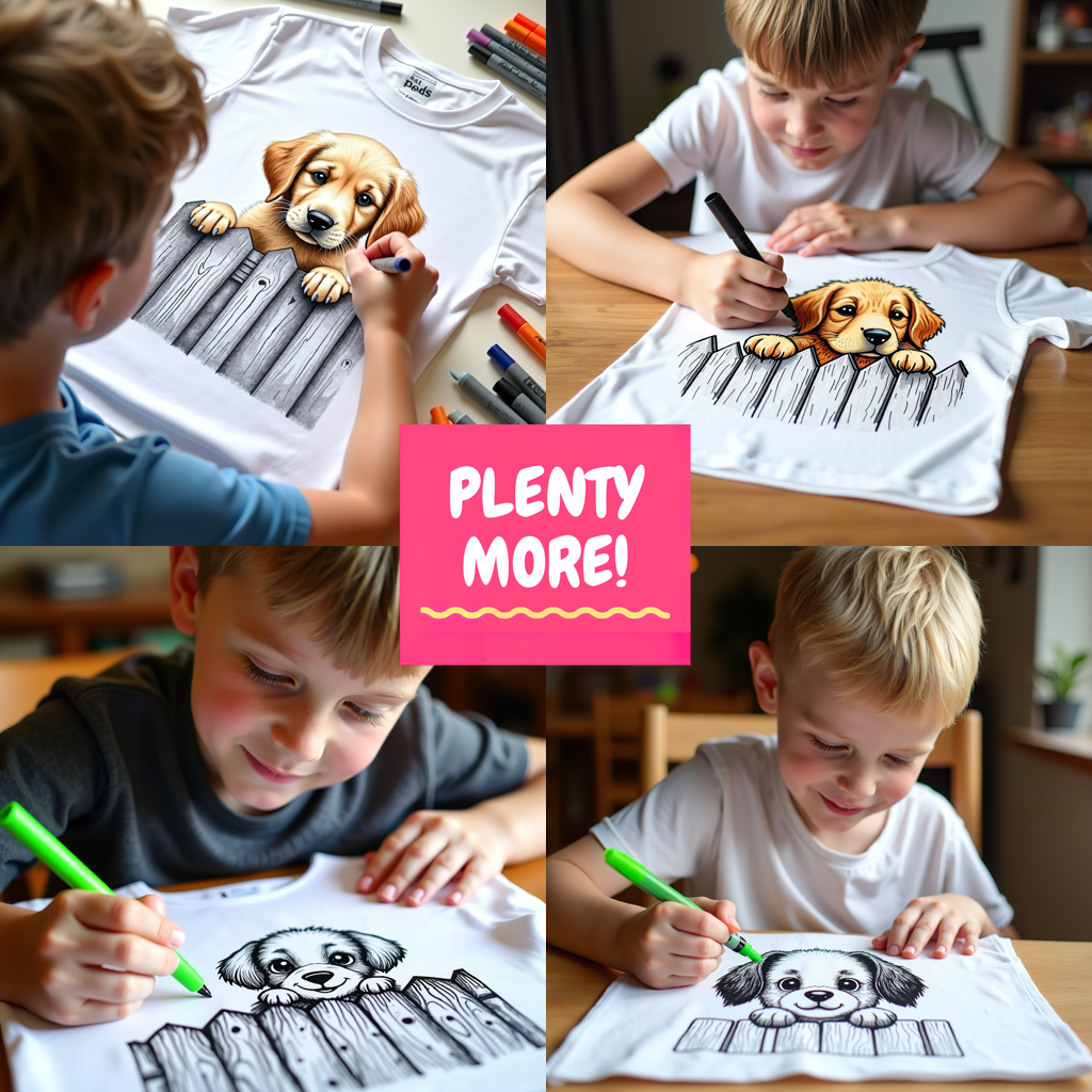 Unisex T-shirt Coloring Kit with 10 Fabric Markers - Puppies