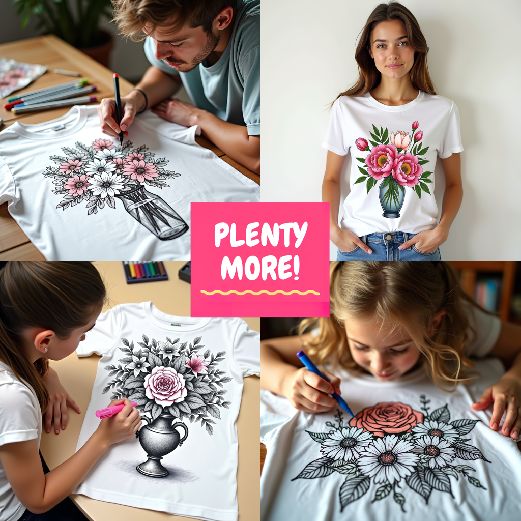 Unisex T-shirt Coloring Kit with 10 Fabric Markers - Floral Arrangement