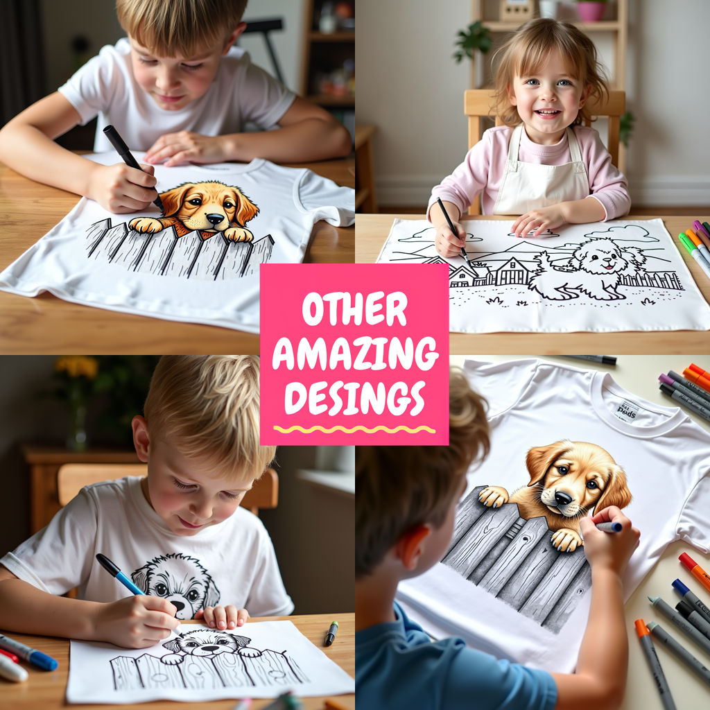 Unisex T-shirt Coloring Kit with 10 Fabric Markers - Puppy Portrait