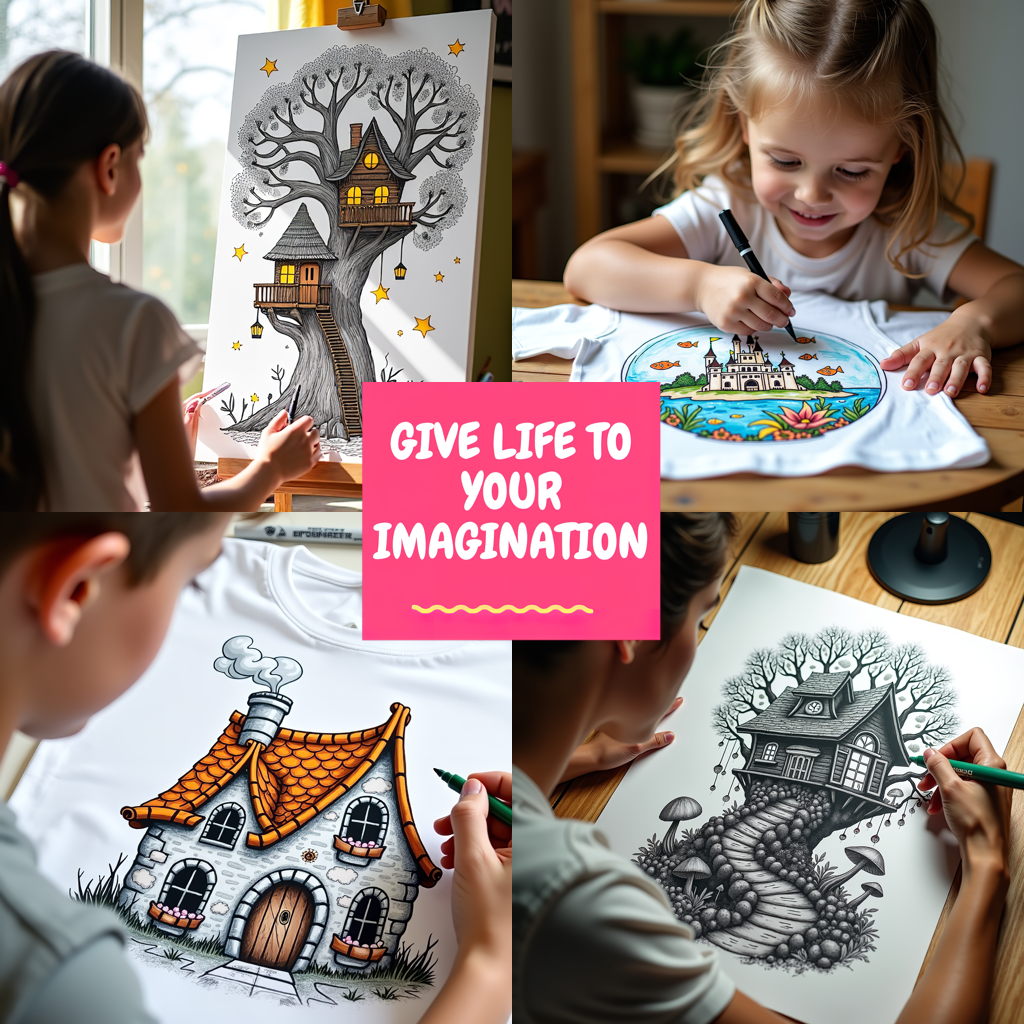 Unisex T-shirt Coloring Kit with 10 Fabric Markers - Winter Scene