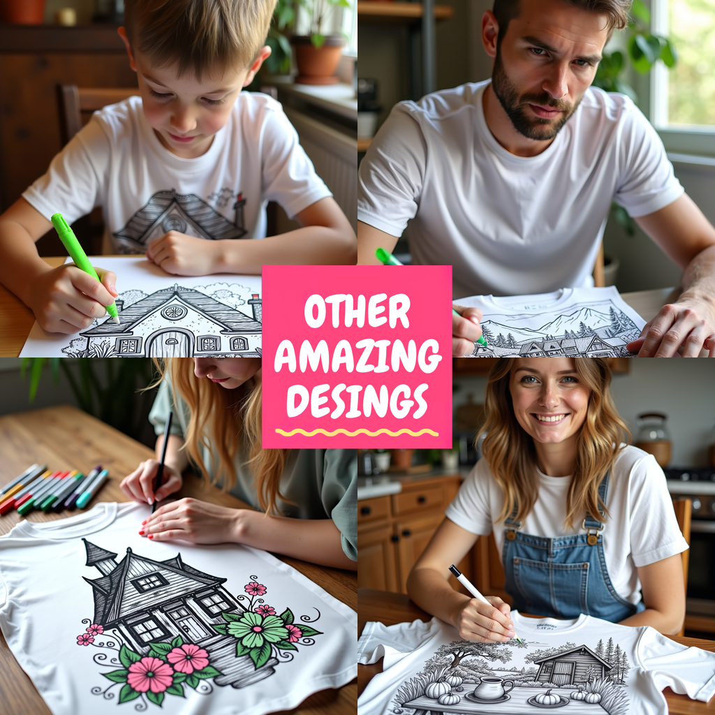 Unisex T-shirt Coloring Kit with 10 Fabric Markers - Country House