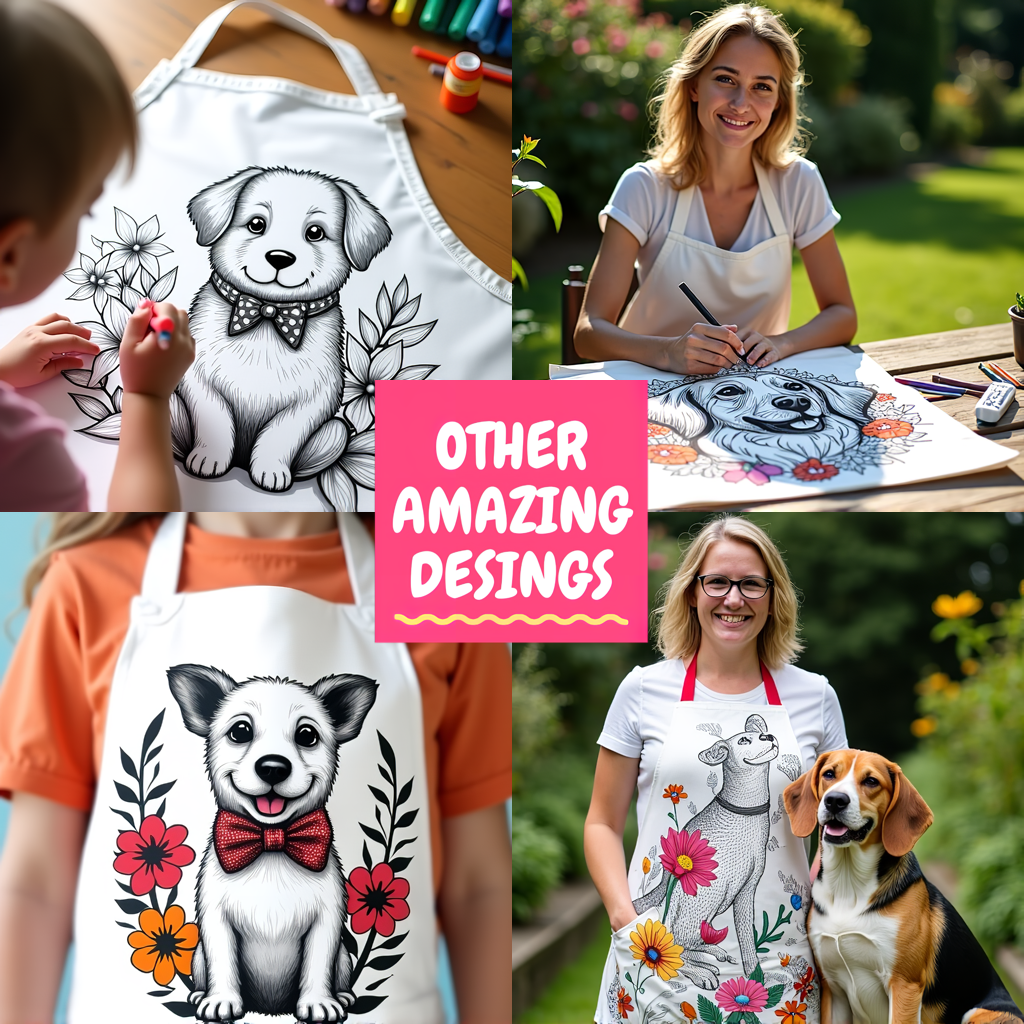 Apron Coloring Kit with 10 Fabric Markers - Dog with Flowers