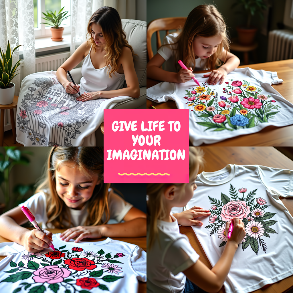 Blanket Coloring Kit with 10 Fabric Markers - Roses in a Vase