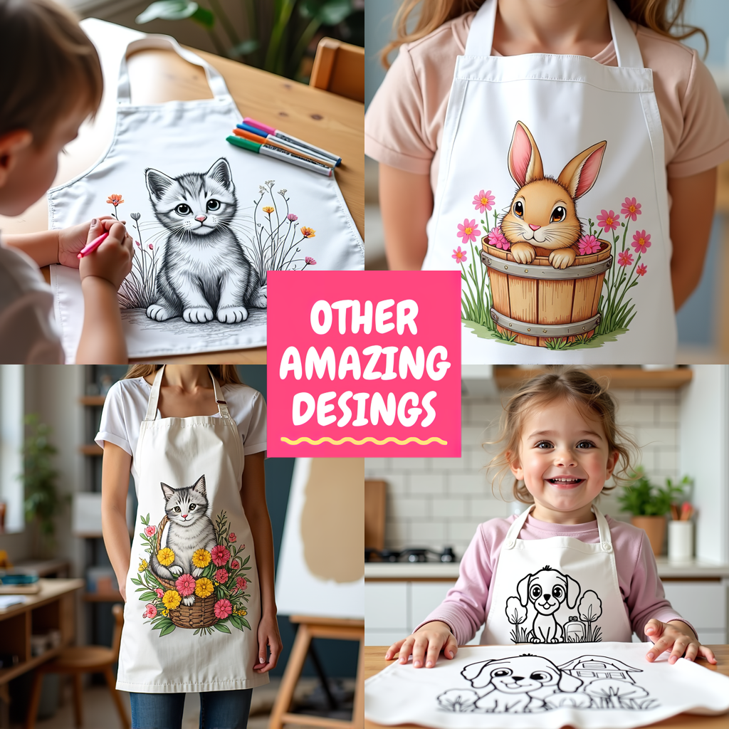 Apron Coloring Kit with 10 Fabric Markers - Kitten