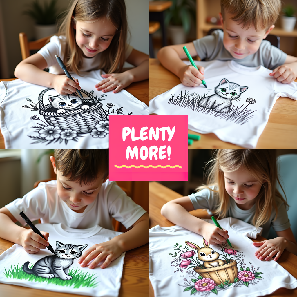 Kid's T-shirt Coloring Kit with 10 Fabric Markers - Kitten