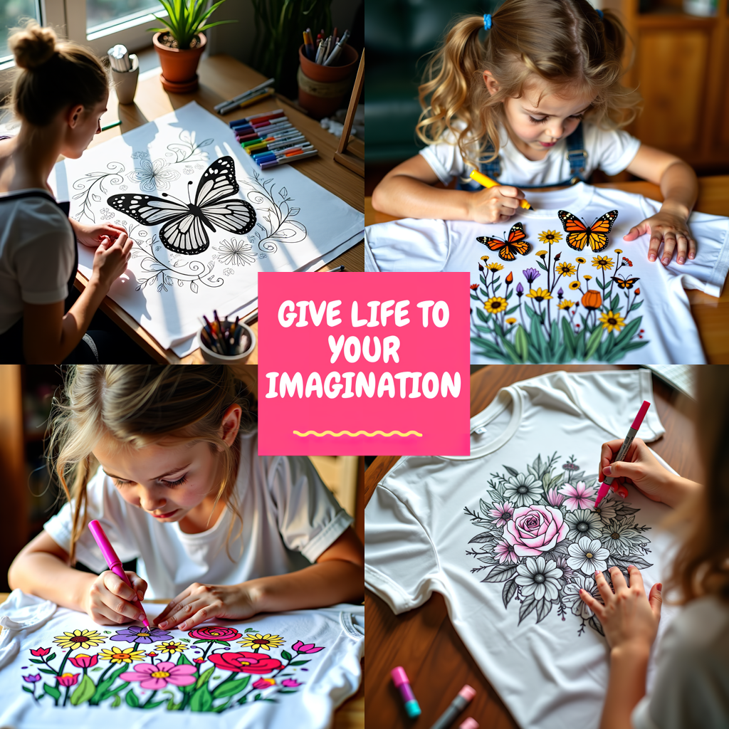 Adult Sweatshirt Coloring Kit with 10 Fabric Markers - Butterflies on Flowers