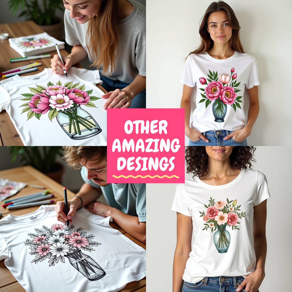 Adult Sweatshirt Coloring Kit with 10 Fabric Markers - Flower Arrangement