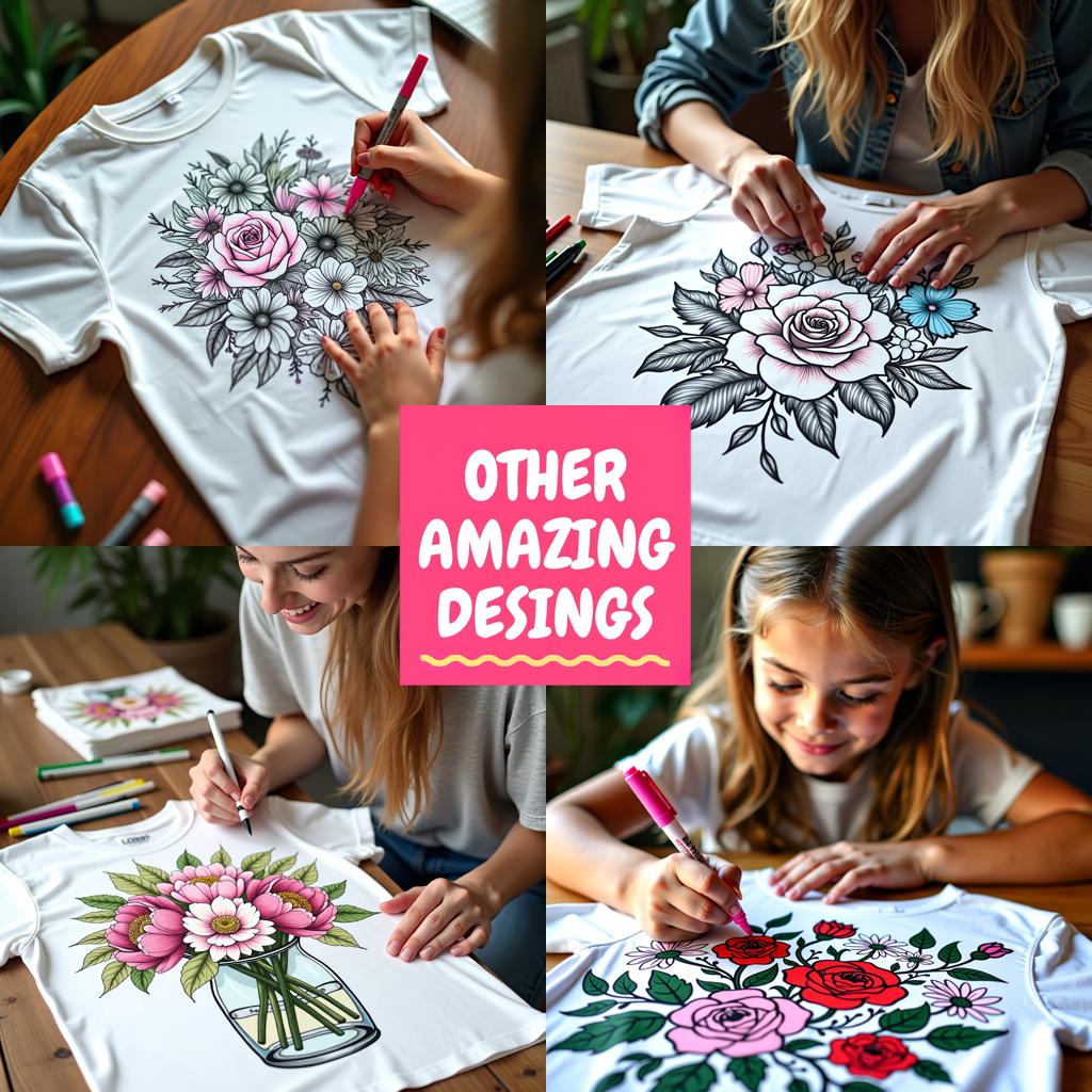 Adult Sweatshirt Coloring Kit with 10 Fabric Markers - Roses in a Vase