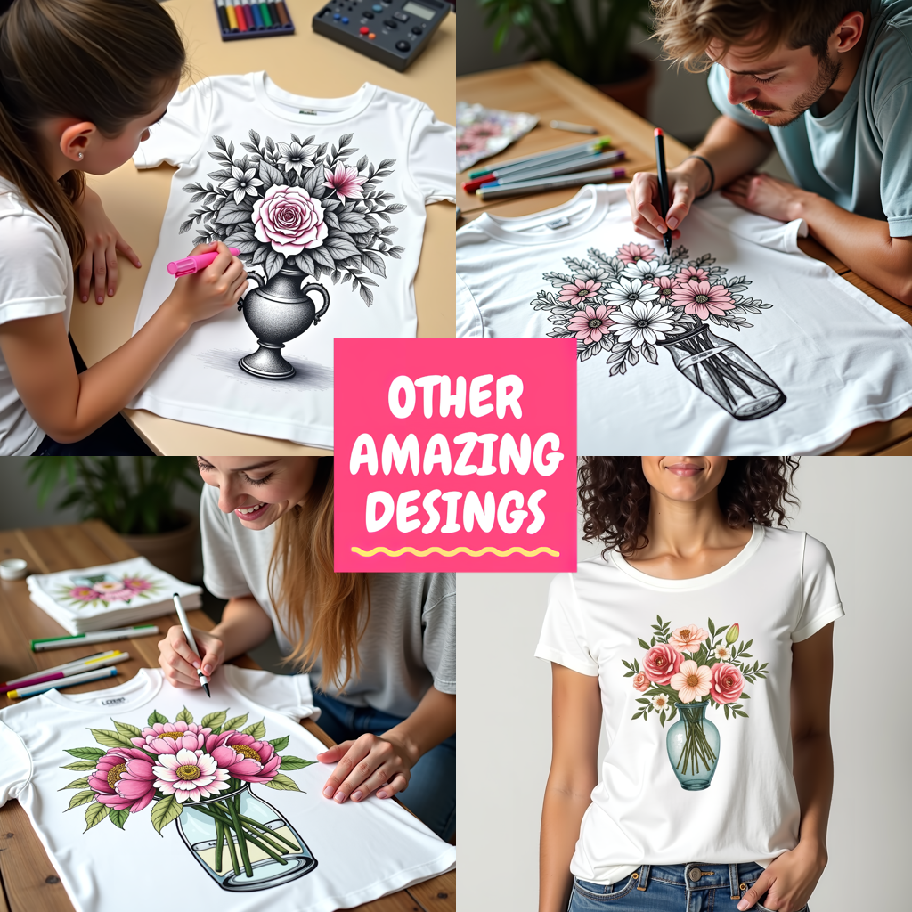 Adult Sweatshirt Coloring Kit with 10 Fabric Markers - Roses in a Vase