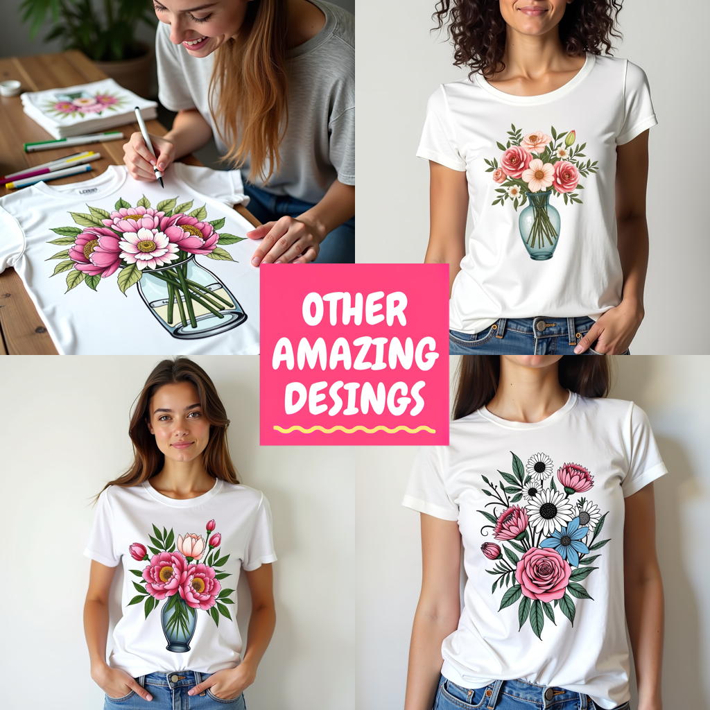 Adult Sweatshirt Coloring Kit with 10 Fabric Markers - Flower Bouquet