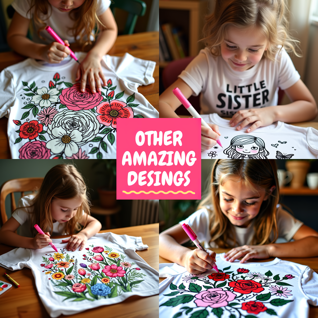 Kid's T-shirt Coloring Kit with 10 Fabric Markers - Roses in Vase