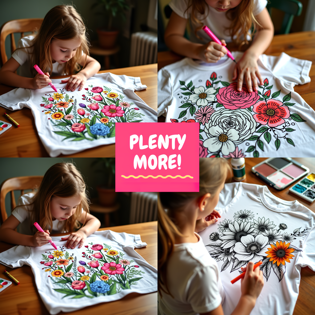 Kid's T-shirt Coloring Kit with 10 Fabric Markers - Daisies