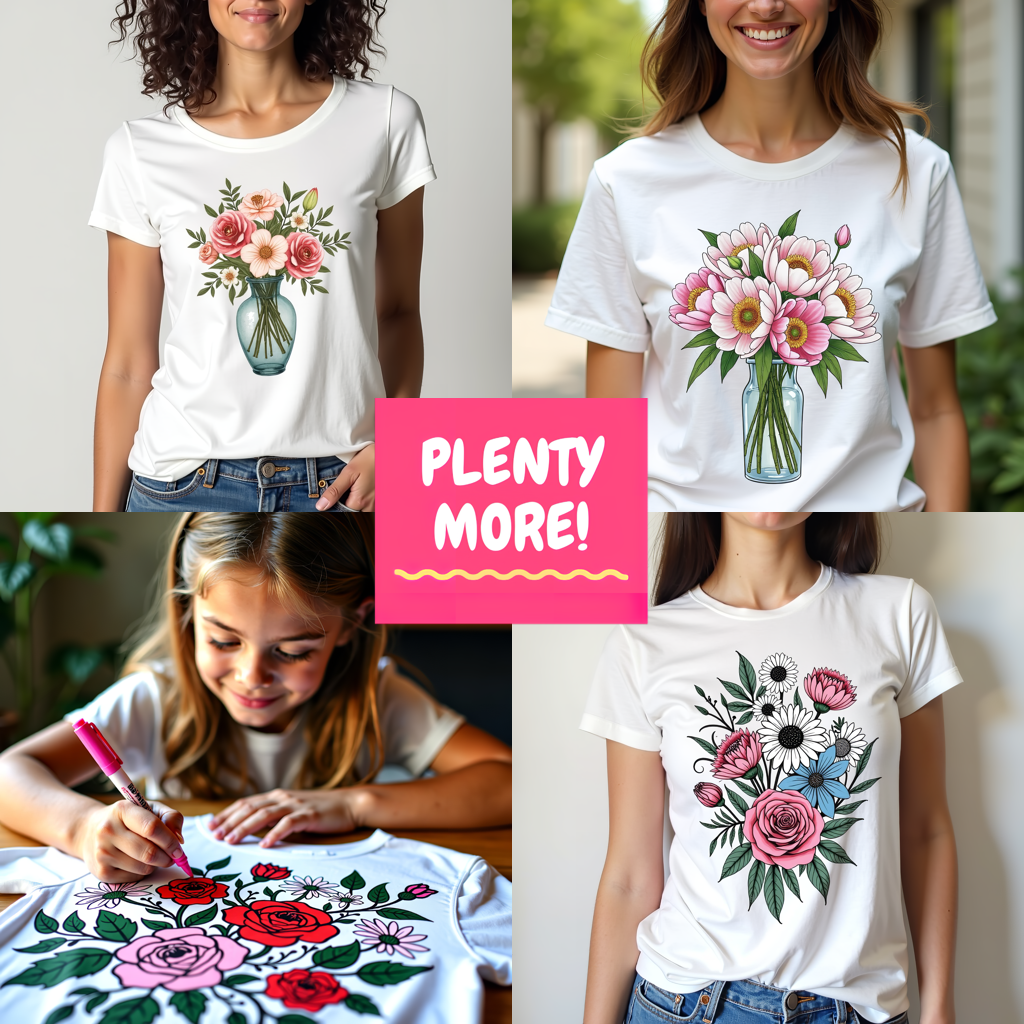 Women's T-shirt Coloring Kit with 10 Fabric Markers - Roses