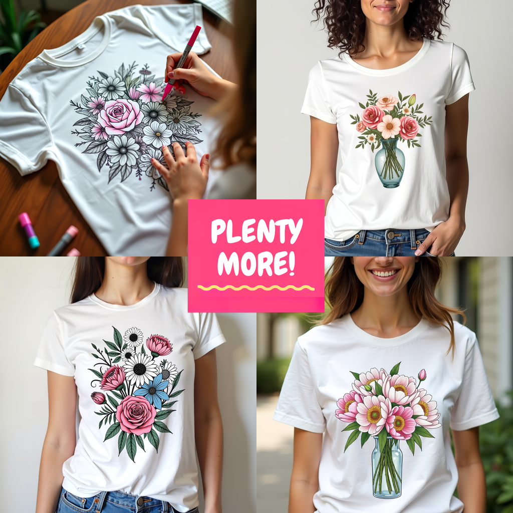 Women's T-shirt Coloring Kit with 10 Fabric Markers - Floral Arrangement