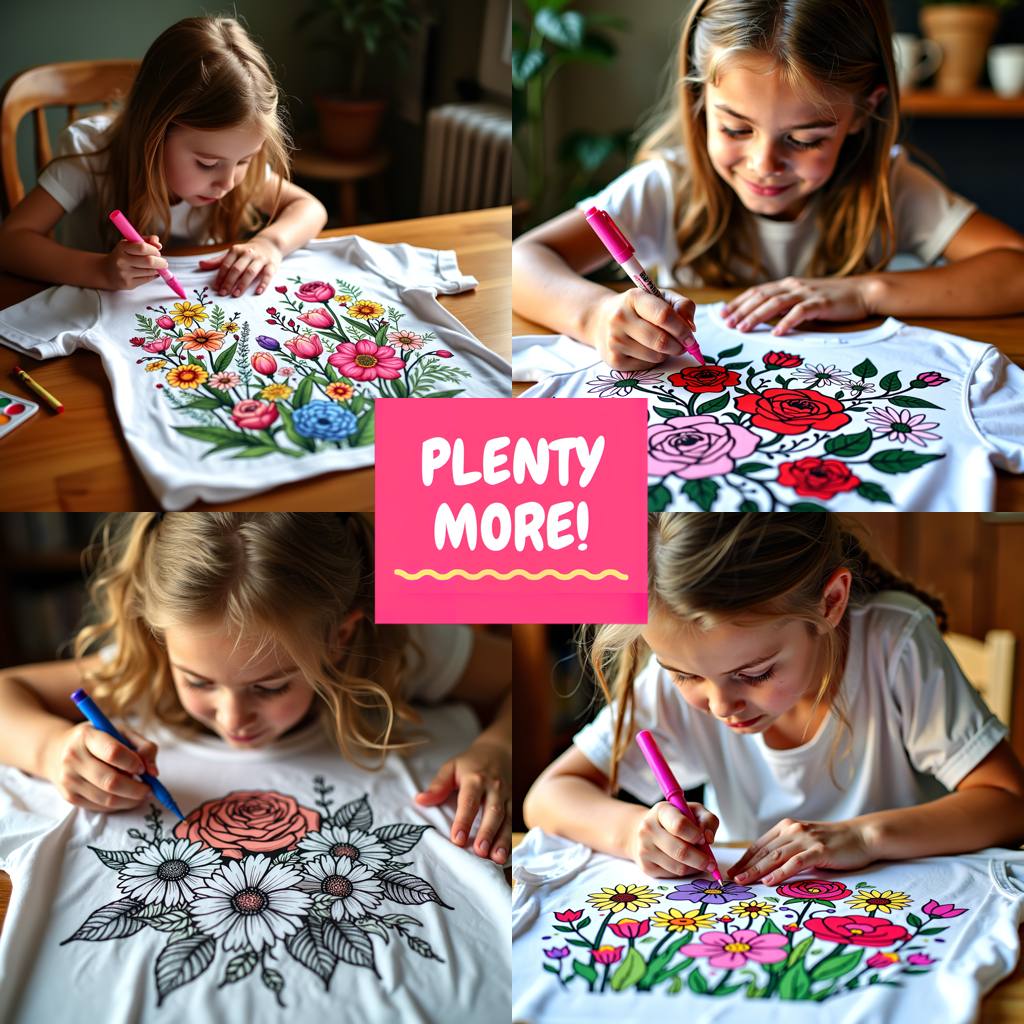 Kid's T-shirt Coloring Kit with 10 Fabric Markers - Tulips