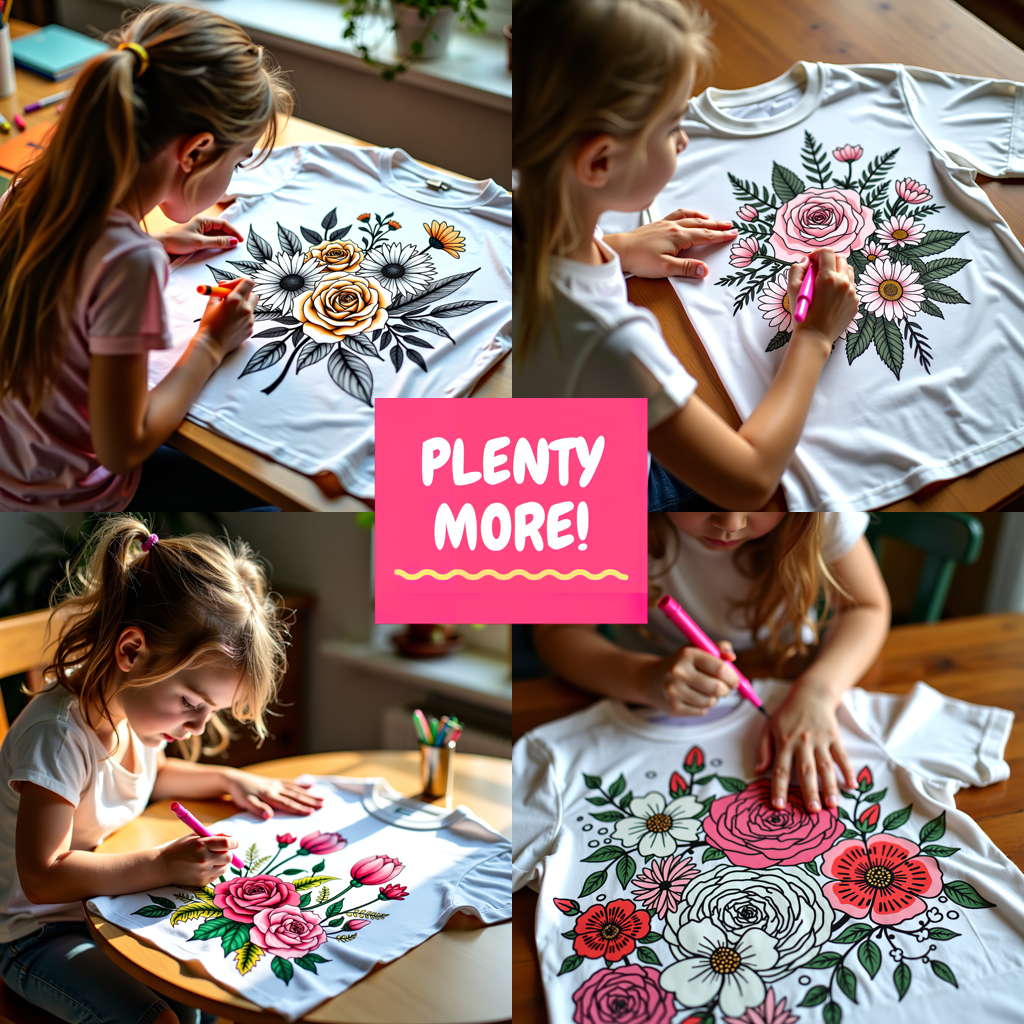 Kid's T-shirt Coloring Kit with 10 Fabric Markers - Bouquet of Tulips