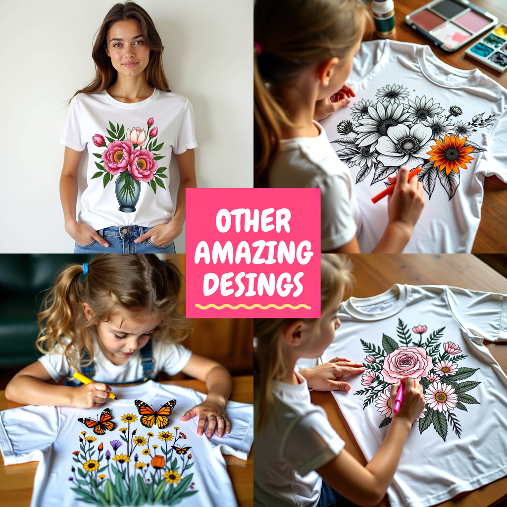 Unisex T-shirt Coloring Kit with 10 Fabric Markers - Lilies