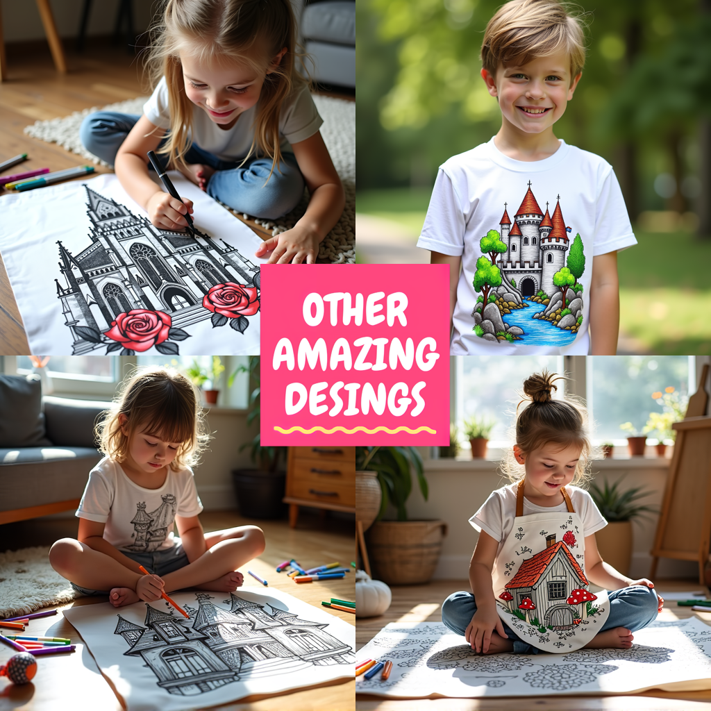 Kid's T-shirt Coloring Kit with 10 Fabric Markers - Gothic Cathedral