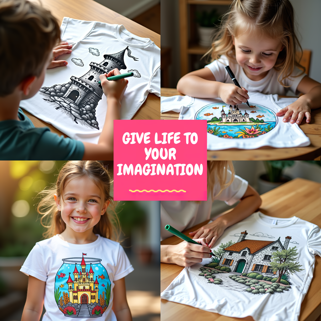 Unisex T-shirt Coloring Kit with 10 Fabric Markers - Castle Interior