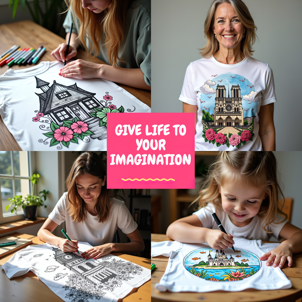 Women's T-shirt Coloring Kit with 10 Fabric Markers - Castle Interior