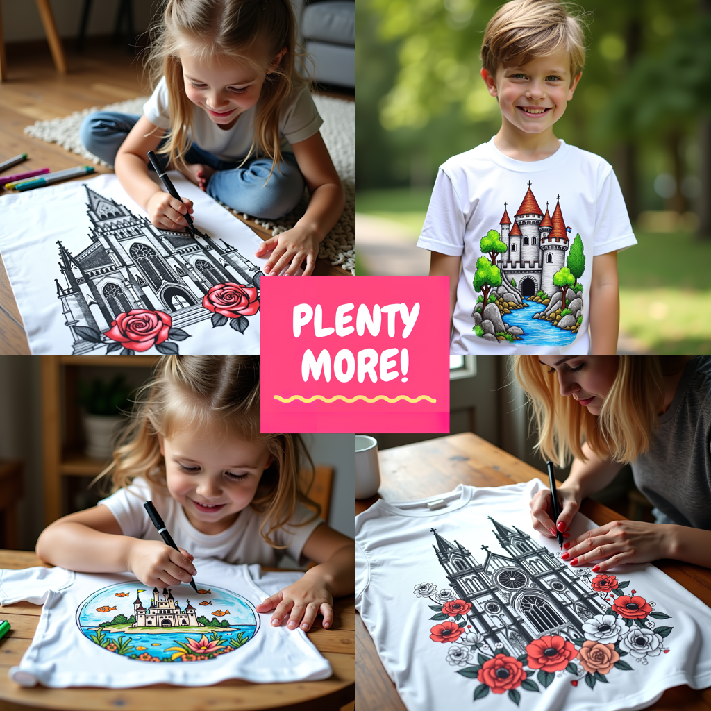 Kid's T-shirt Coloring Kit with 10 Fabric Markers - Gothic Church