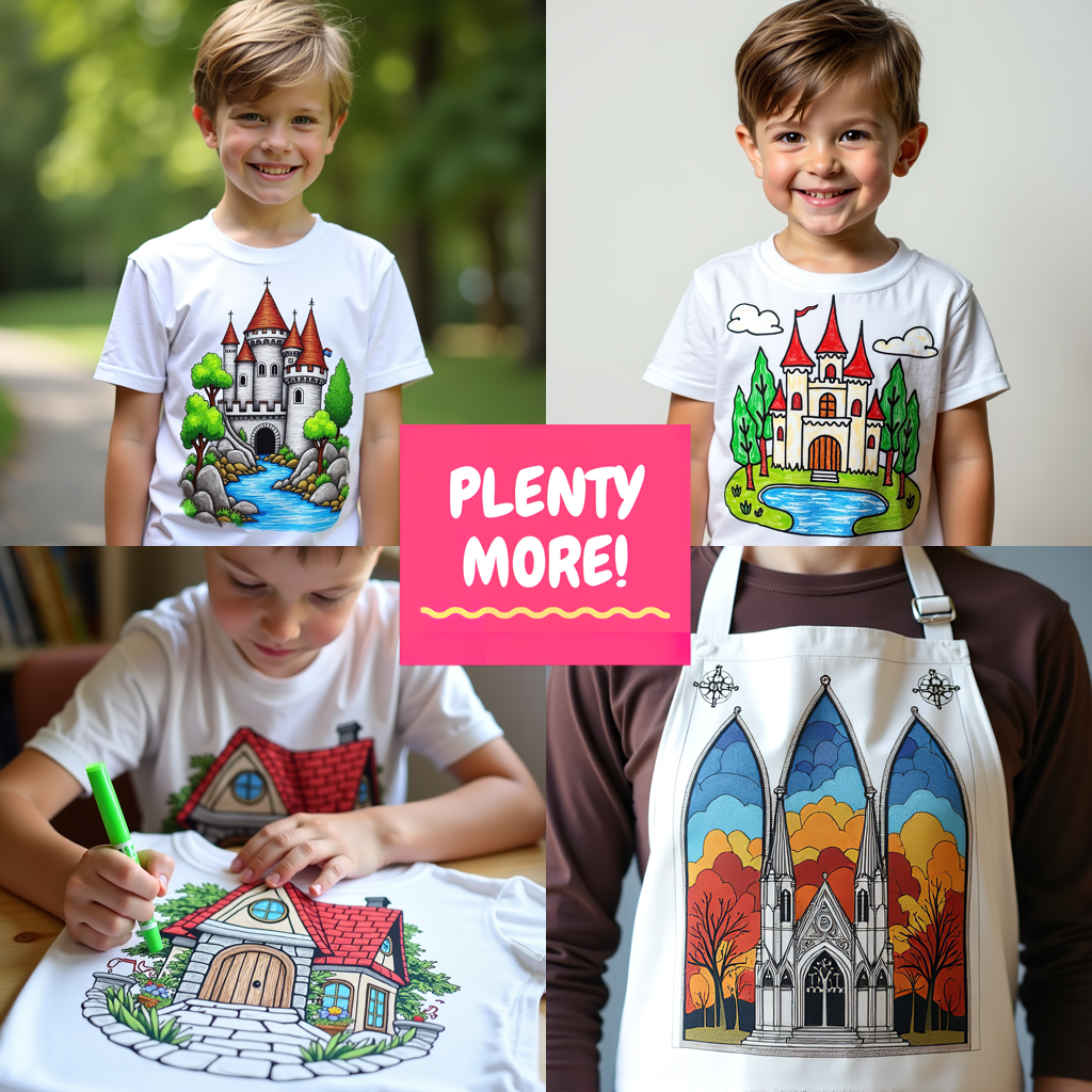 Unisex T-shirt Coloring Kit with 10 Fabric Markers - Gothic Cathedral