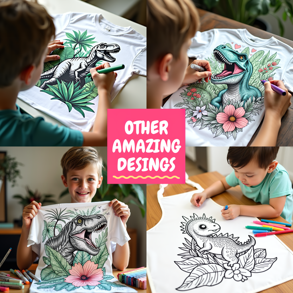 Kid's T-shirt Coloring Kit with 10 Fabric Markers - Baby Dinosaur