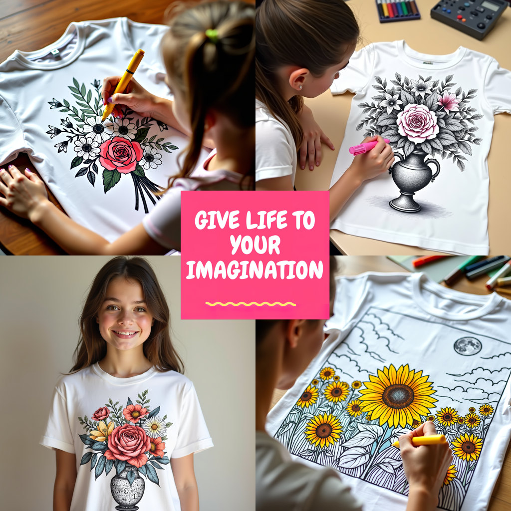 Unisex T-shirt Coloring Kit with 10 Fabric Markers - Sunflowers